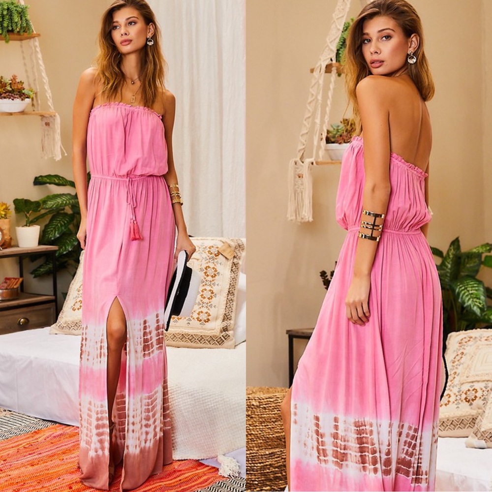 Strapless tie dye maxi dress